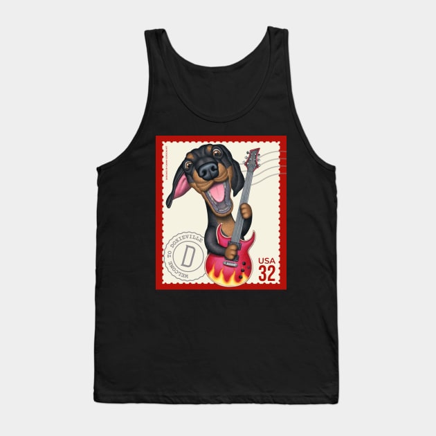 Cute Doxie playing guitar on vintage postage stamp Tank Top by Danny Gordon Art